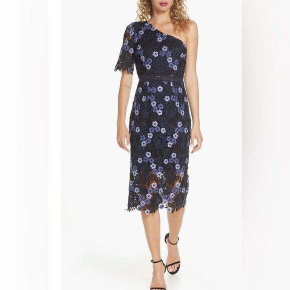 Lenka One-Shoulder Crochet Lace Cocktail Dress - Picture 4 of 8